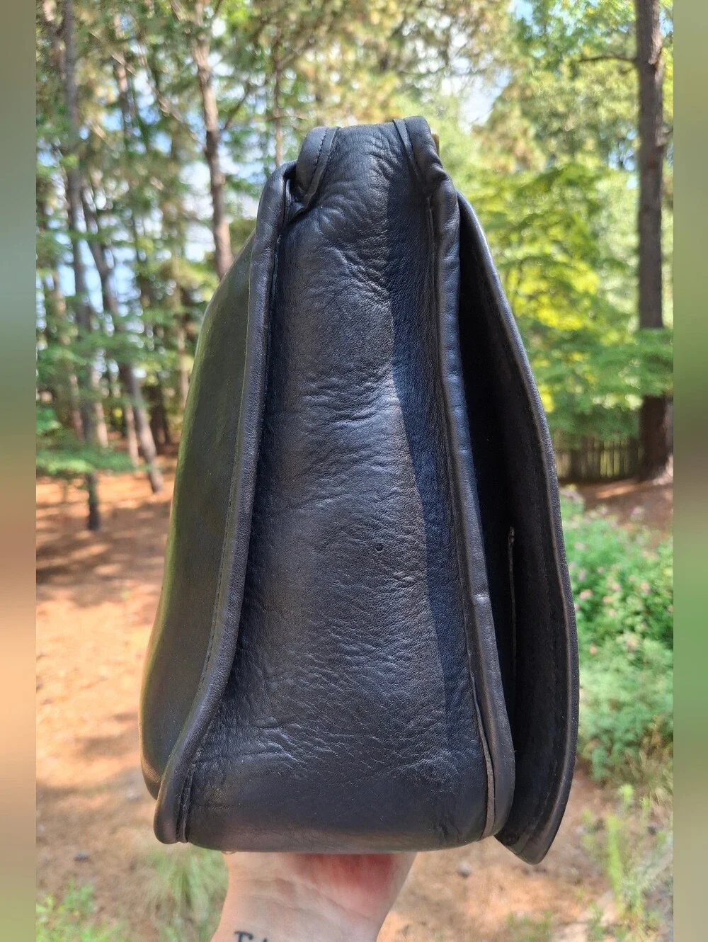 Vintage 1970's Coach Black Leather Stewardess Bag Made In NYC # 9525